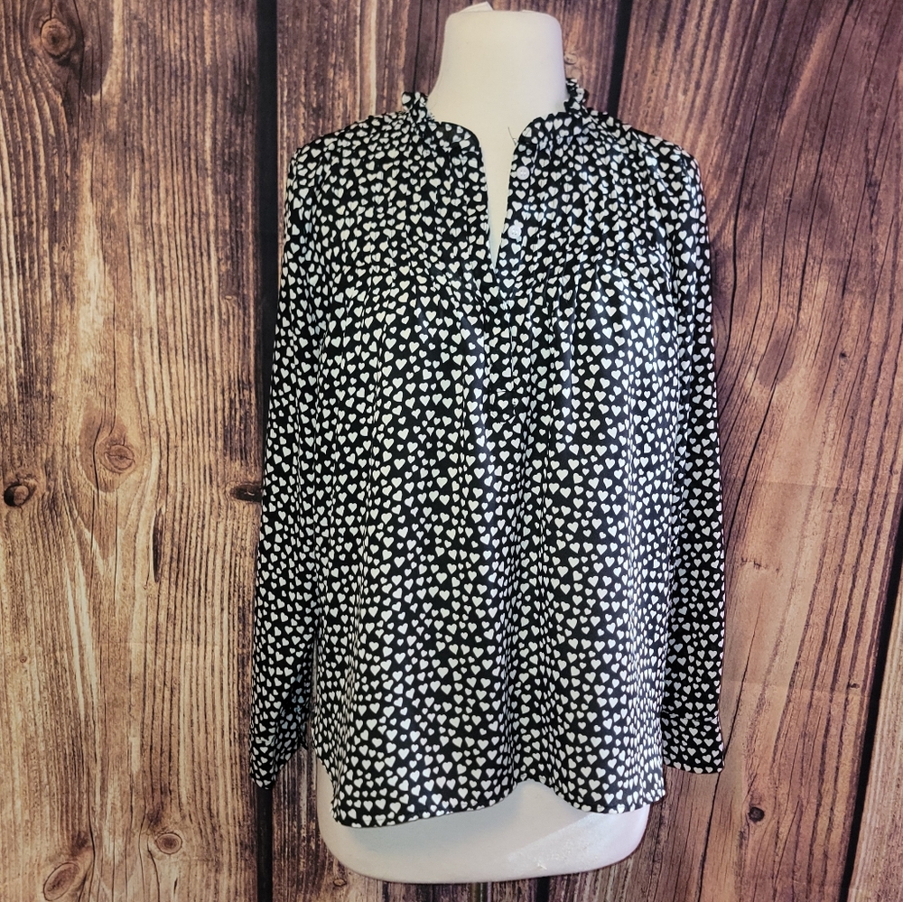 JCrew Mercantile Pintuck Popover Top Size 6 Black/Cream